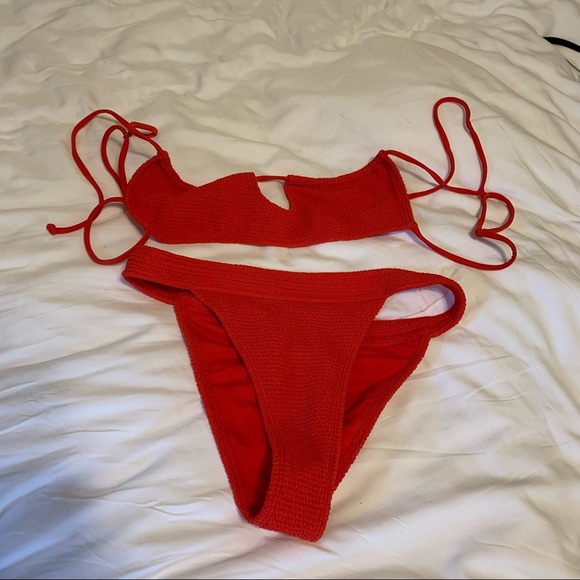 La Hearts Other - LA Hearts Red High Waisted Top and Bottom Bikini